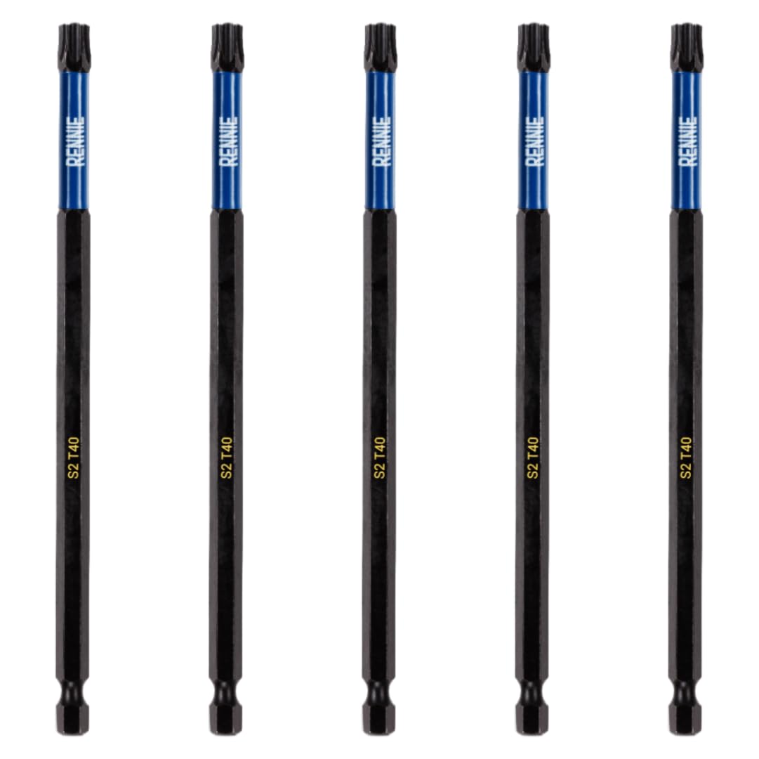 5 x Rennie Tools 150mm Long T40 TX40 Impact Screwdriver Driver Bits Set. Heavy Duty Magnetic Torx Screwdriver Bit Set. Black Oxide Coated Torx Impact Driver Bits. Torx Bit Set.