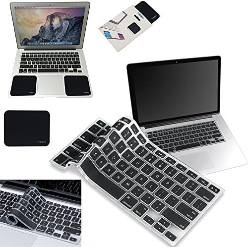TISEN Ultra Thin Silicone KEYBOARD COVER Keyboard Skin Protector (US Layout) for All MacBook 13", 15" 17" MacBook Pro with/without Retina Display: BLACK & FREE PK2 GEL WRIST PADS