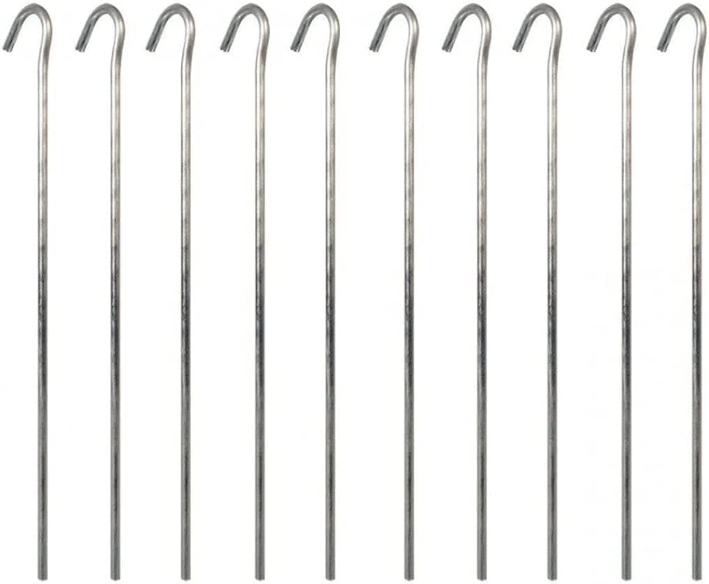 Invero Pack of 10 Heavy-Duty Metal Camping Tent Pegs - 9-Inch Strong Steel Rust Free Hooks - Ideal for Tents, Garden Fences and Netting, Gazebos, Seasonal Decoration and more