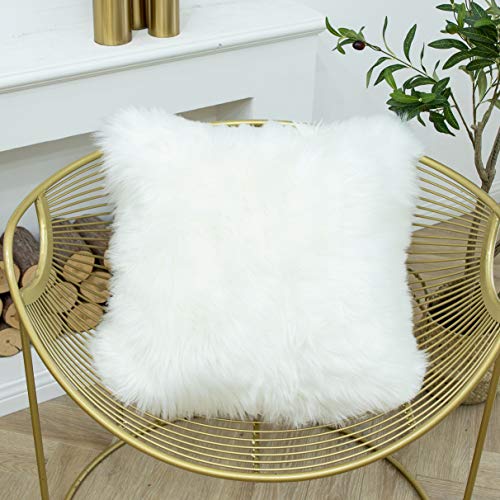 LIGICKY Luxury Series Soft Faux Fur Throw Pillow Cover Decorative Square Plush Pillow Case Cushion Cover for Couch Sofa Bed, 60 x 60 cm White — image 1