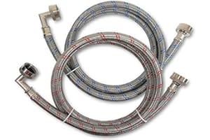 Premium Stainless Steel Washing Machine Hoses with 90 Degree Elbow, 5 Ft Burst Proof (2 Pack) Red and Blue Striped Water Conn