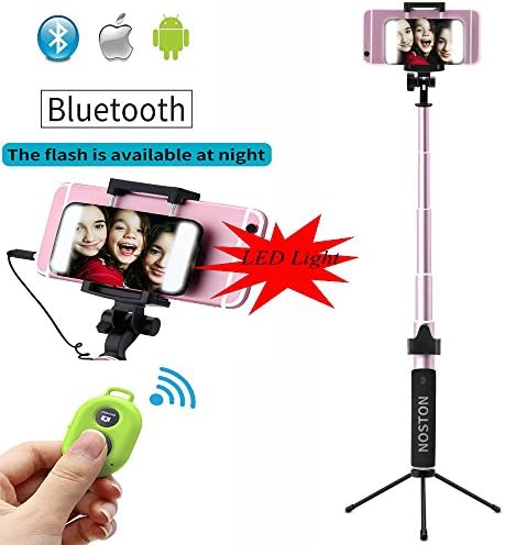 Selfie Stick monopod NOSTON Extendable Professional Selfie sticks with 360 Degree Big led light Rear Mirror, Tripod Stand and Bluetooth Remote Shutter for iPhone 7/ 6/ 6S/ Plus, Samsung and more