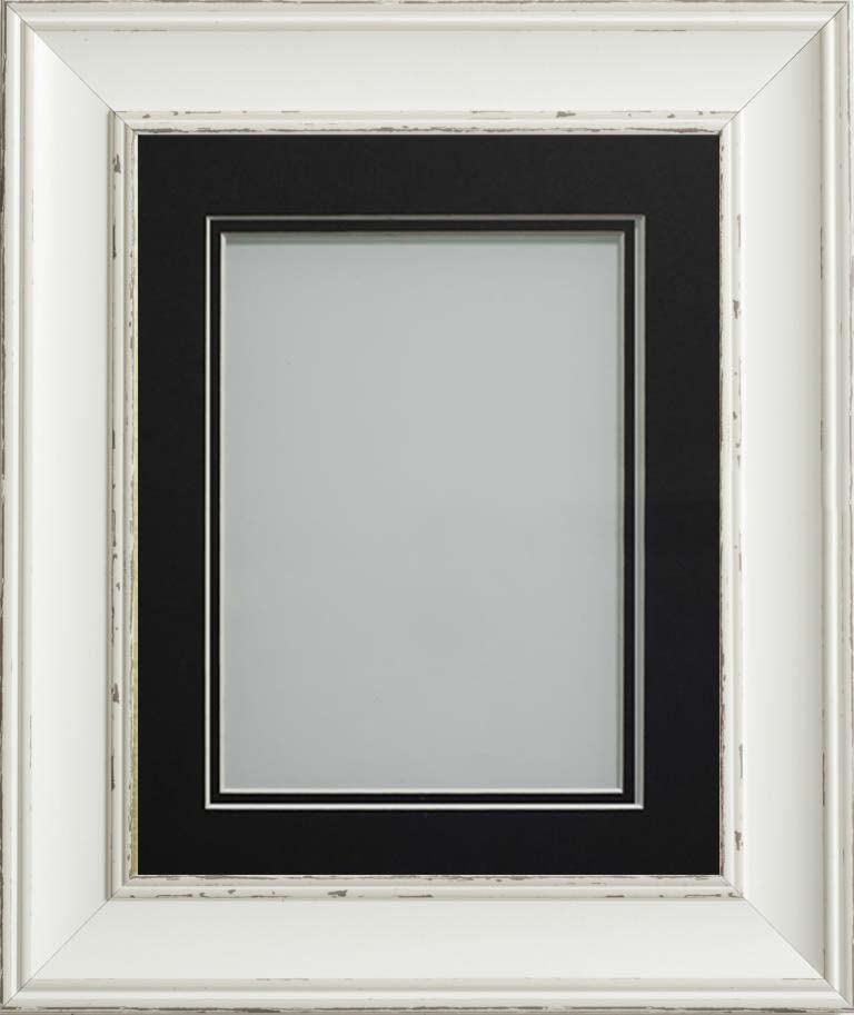 Frame Company Brooke Antique White Photo Frame, Double Black Mount, A4 for 10x6 inch, fitted with perspex