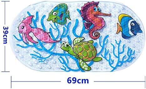 Nihoooo Baby Kids Bath Mat for Tub - Colorful Sea Non Slip Sticker Shower Mats For Bathtub/Bathroom - Durable Mildew Resistant Anti Bacterial PVC (Sea fish)