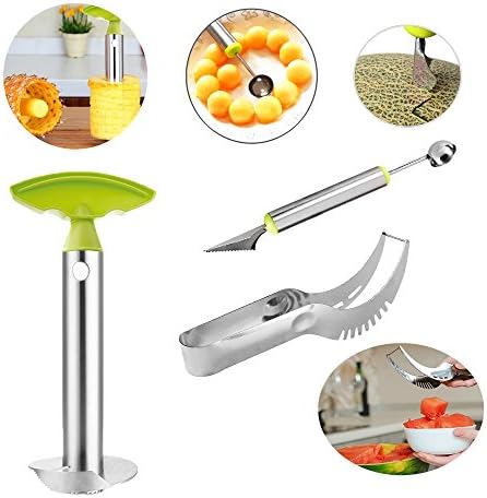 Pineaapple Slicer Corer,Watermelon Corer - Stainless Steel Knife - Melon and Fruit Slicer by POPUD - 3 Items Included