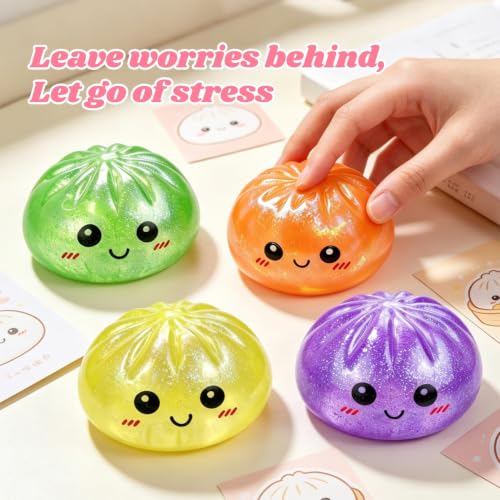 ORCHID M® Big Squishy Toy ,Stress Relief Ball - Sparkle Filled Sensory Squeeze Tool,Cute Adorable Soft Silicone Stretchy Desk Toy Gift for Teens & Adults (Orange)