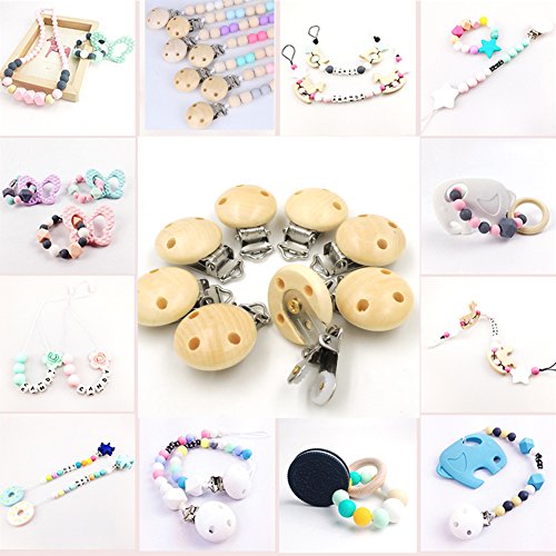 Ocharzy 30Pcs Pacifier Clip Wooden Clip Teething Beads Suspender Clips - Thumbnail 5