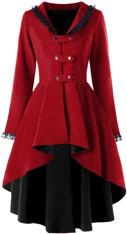 Fashion Womens Blouse Gothic Steampunk Button Hooded Long Victorian Trench Coat Jacket Blazer Outwear
