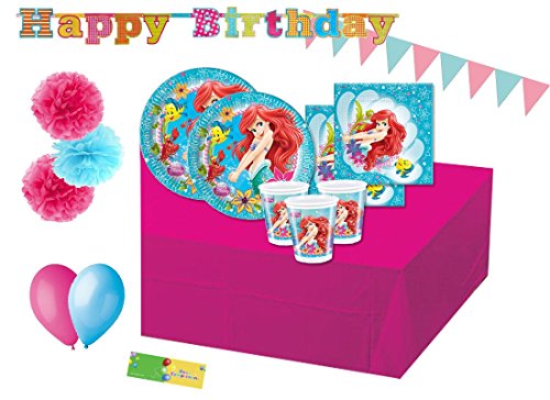 Coordinato Addobbi E Decorazioni Per Festa Di Compleanno Della Sirenetta Ariel Tovaglia Piatti Bicchieri Tovaglioli Bandierine Festoni E