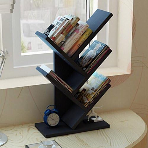 Black Wood Desktop Organizer Storage 5-Shelf Tree Bookshelf Display Shelf Rack Book Rack Bookcase Display Storage Furniture for CDs, Movies & Books