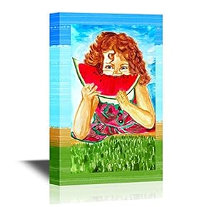 Canvas Wall Art - Girl Eating a Watermelon Slice - Gallery Wrap Modern Home Art | Ready to Hang - 12x18 inches