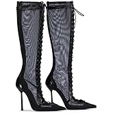 Saint Leia Women's Knee High Boots Pointed Toe Lace Up Stiletto Heel Fashion Elegant Long Boots