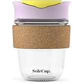 SoleCup. - Reusable Strengthened Glass Travel Cup - Spill Proof Insulated Coffee Mug - 12oz/340ml BPA-Free Hot Drink Travel Mug with Lid & Cork Band (Ice Cream, 12oz)