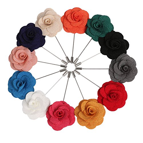 Landisun Handmade Men's Flower Lapel Pin Boutonniere for Suits (1 Dozen, Style 3)