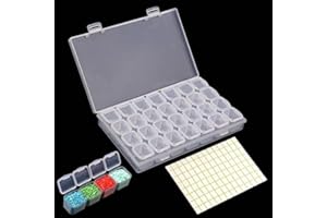 Terokota 28 Grids Diamond Painting Storage Containers 5D Diamond Embroidery Box Plastic Diamond Painting Organizer Case with 112PCS Label Stickers