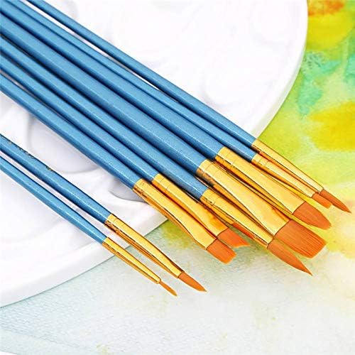 Shukqueen Paint Brush Set 10 Pcs, Blue Rod Nylon Hair Multifunctional Hook Pen for Watercolor Acrylic, Gouache Painting - Image 3