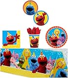 Elmo Sesame Street Birthday Party Supplies Pack Bundle Kit Including Dinner Plates, Dessert Plates, Cups, Napkins and Tablecover - 8 Guests