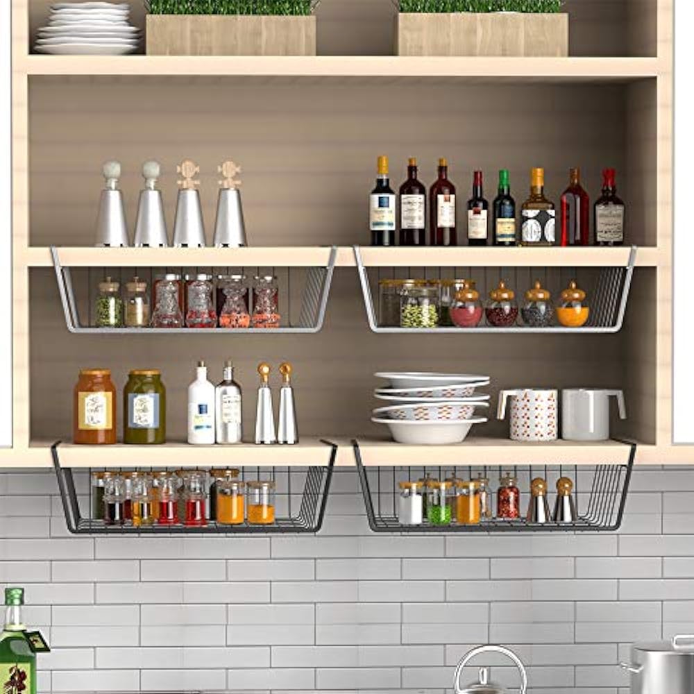 Under Shelf Basket, ISPECLE 4 Pack Wire Rack, Slides Shelves For