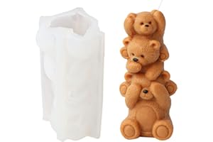Xidmold 3D Stacking Bear Candle Mold, Bear Silicone Mold for Fondant, Chocolate, Cake Decor, Candle, Soap, Polymer Clay, Plaster Ornament, Resin Art (Bear)