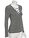 ROMWE Women's Long Sleeve Bodycon Tee Shirt Deep V Neck Lace Up Top