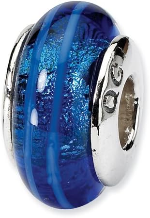Blue Metallic Hand Blown Glass and .925 Sterling Silver Bead