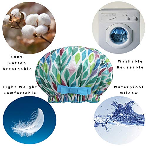 Waterproof Reusable Women Shower Caps 100% Cotton Print Bath Caps Hat Long Hair Perfect for Women - Thumbnail 5