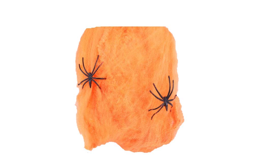 Matissa Halloween Party Decorations Fake Cotton Cobweb Stretchy Spider Web Includes two Plastic Spiders (Orange)
