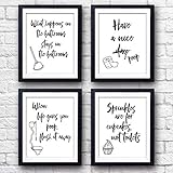 Funny Bathroom Signs (Set of 4) - Unframed - 8x10s | Bathroom Decor Wall Art
