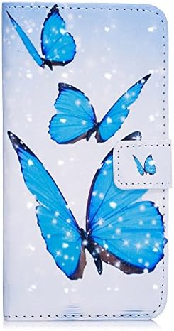 MoreChioce Galaxy S5 Case,Bling Case Compatible with Galaxy S5 Neo, 3D Glitter Blue Butterfly Pattern Soft PU Leather Wallet Case Stand Magnetic Flip Case with Card Slot for Galaxy S5 / S5 Neo