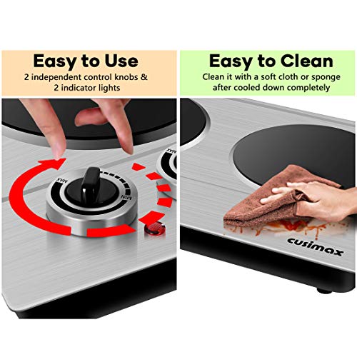 Hot Plate, CUSIMAX 1800W Double Burner Portable Cooktop Hot Plate for