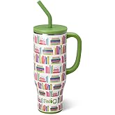 Swig Life 30oz Mega Mug, 30oz Teacher Tumbler with Handle and Straw, Large Insulated Tumblers, Cup Holder Friendly Travel Mug, Stainless Steel 30 oz Tumbler (Book Club)