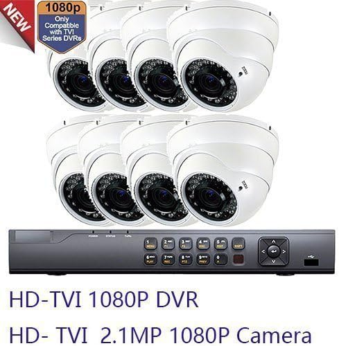 Amview 8Ch HD-4-in-1 1080P Hybrid DVR with 2.6MP 4-in-1 Full1080P 36IR LEDs 2.8-12mm Varifocal Security Camera System