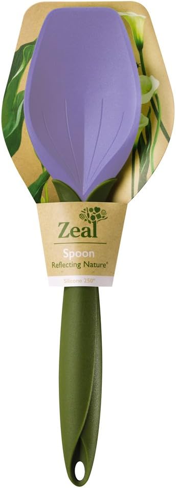 ZEAL Premium Silicone Flat Scraper Spoon - Heat Resistant to 482F - Portion of Sales to Save the Bees - Reflecting Nature Yellow Calla Lily Design (Purple)