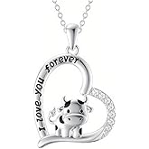 Caiyao Cute Cow Pendant Necklace Heart Shape I Love You Forever Necklace Calf Animal Lovers for Women Best Friend Gift