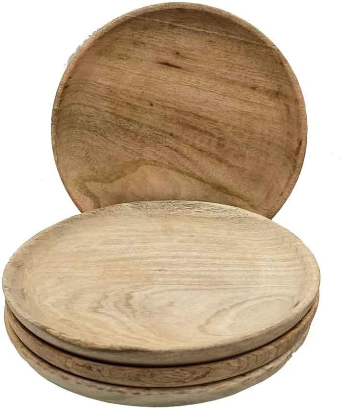 Buy Wooden Round Shaped Snack Plates for Snacky You 9 Inch Set of 4