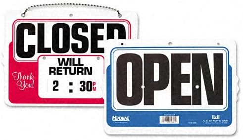 Headline Signs : Double-Sided Open/Closed Sign w/Dial-A-Time Will Return Clock, Plastic, 11 x 8 -:- Sold as 2 Packs of - 1 - / - Total of 2 Each
