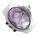 Youyoupifa Oval Faceted Crystal Inlay Hunter Case Quartz Finger Ring Watch (Light Purple)