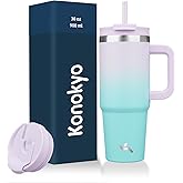 Konokyo 30 oz Tumbler with Handle and 2 Straws,2 in 1 Lid Insulated Water Bottle Stainless Steel Travel Coffee Mug,Lavender Green