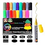 Ohuhu 19 Pack Dry Erase Markers Liquid Chalk Markers Pens with Erasable Ink and Reversible Tips, BONUS 40 Chalkboard Labels