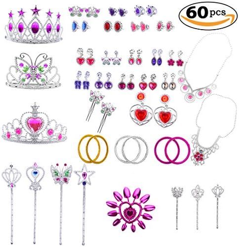 Princess Jewelry Dress Up Accessories Toy Playset for Girls (60 pcs)