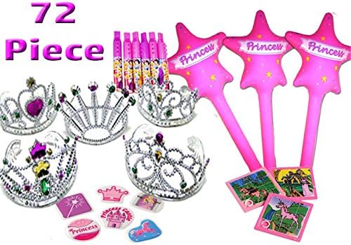 Princess Party Favor Pack - 72 Piece (12 Tiaras, 12 Princess Inflatable Wands , 12 Princess Slide Puzzles, 12 Disney Mini Flutophones and 24 Puffy Stickers