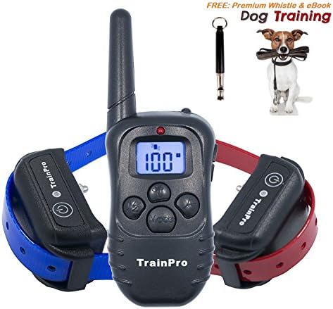 TrainPro PRO998D Dual Electronic Dog Training Shock Collar 330 Yard Rechargeable Waterproof e-Collar System with Tone | Shock | Vibration Plus BONUS eBook and Dog Whistle
