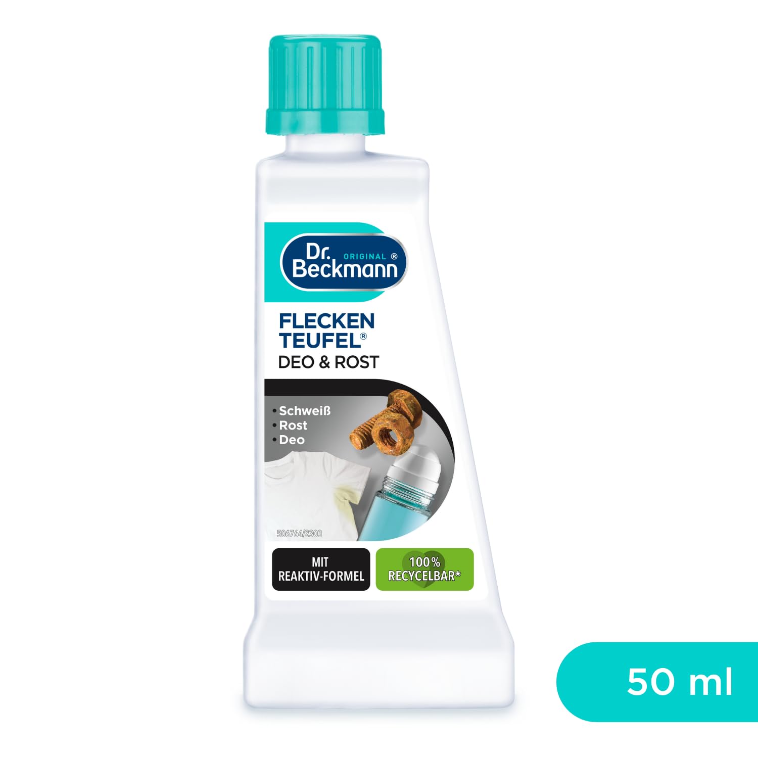 Dr. Beckmann Fleckenteufel Rost & Deo | Spezialfleckentferner gegen Rost-, Deo- und Schweiß-Flecken | 50 ml | Wasser 3