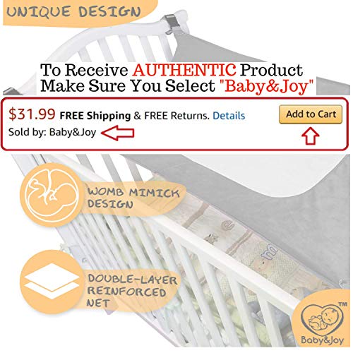 Baby Hammock for Crib, Mimics Womb, Bassinet Hammock Bed, Enhanced Material, Upgraded Safety Measures, Newborn Infant Nursery Bed by Baby&Joy (Bonus Gift Bag) (Gray) - Thumbnail 2