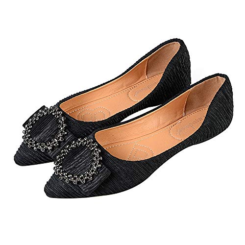 Meeshine Women's Pointy Toe Ballet Flats Comfortable Slip-on Classic Dress Shoes (Classic Buckle-Black US 6)