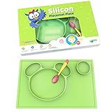 Silicone Placemat Plate for Feeding Kids | Non-slip All-In-One Design | BPA, PVC, Phthalate Free, Non-stick Dining Mat | Non-Toxic, FDA Approved | with FREE Spoon | Funny Panda Face from Kiddy Line