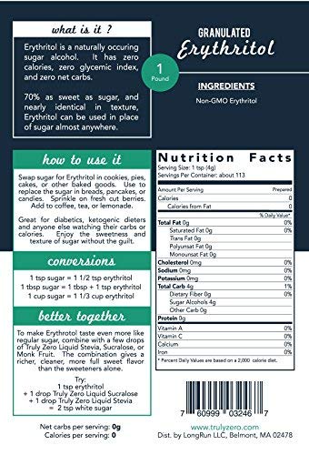 Truly Zero Erythritol Sweetener - 1 lb - All Natural Non GMO Zero Calorie Zero Glycemic Index Zero Net Carbohydrate Sugar Alternative