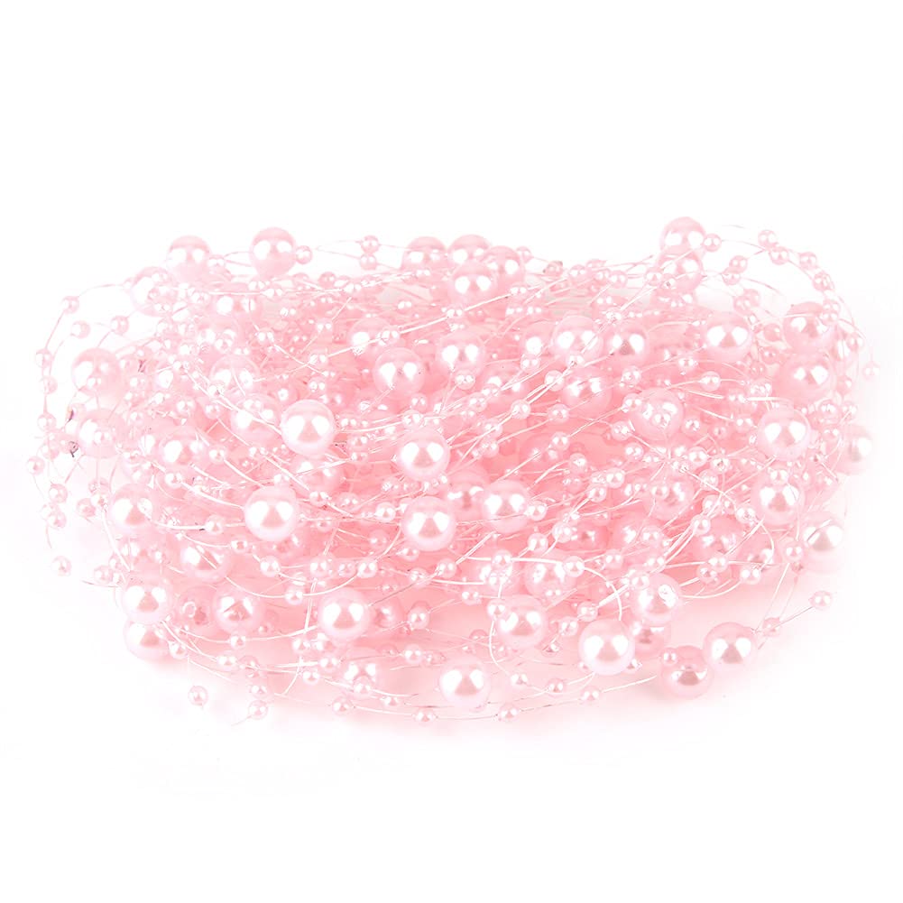 BORDSTRACT Christmas Tree Beads Garland, 32.8ft Pearl Strands Chain, Artificial Plastic Beaded Garland Decoration for Christmas Tree, Home, DIY, Fireplace, Holiday, Wedding Party(Pink)