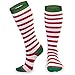 Gone For a Run Knee High Half Cushioned Athletic Running Sock | Running Christmas Elf (Red and White Stripes/Green) one size fits all