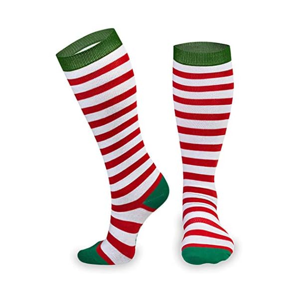 Gone For a Run Knee High Half Cushioned Athletic Running Sock | Running Christmas Elf (Red and White Stripes/Green) one… - Image 4